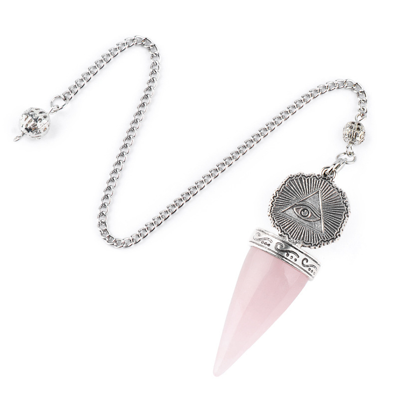 Natural Gemstone Pendulum Pendant Pointed Dowsing Tool Meditation Chain Adjustable Divination Crystal Charm26022101