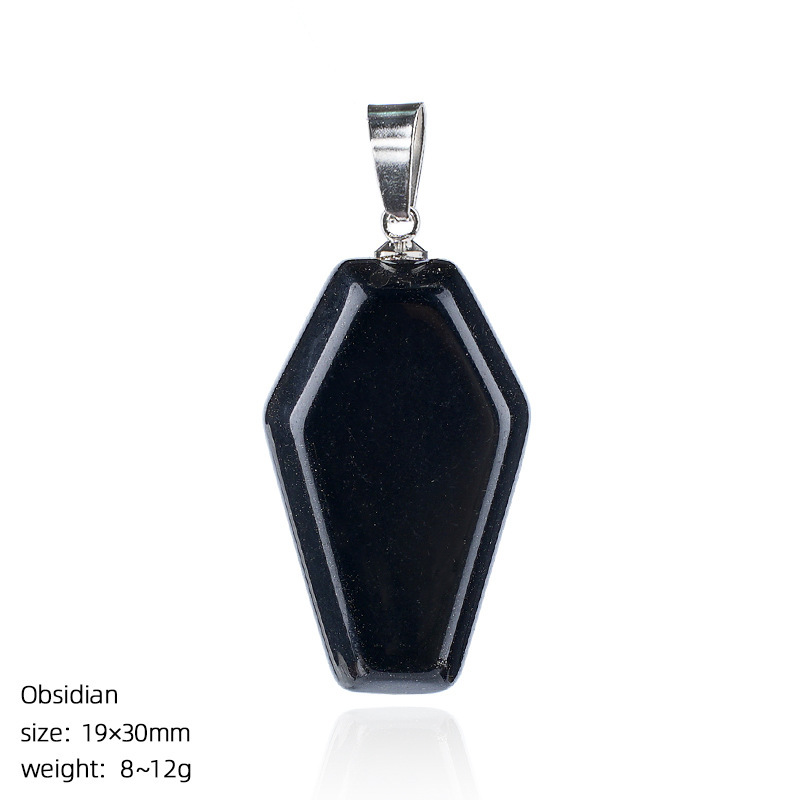 Natural Coffin-Shaped Crystal Pendant Necklace, Faceted Gemstone Coffin Charm, Gothic Style Stone Jewelry for Daily Wear or Seasonal Styling