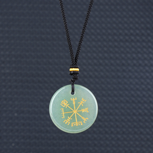 Viking Style Crystal Pendant Necklace Natural Agate Symbol with Round Shape