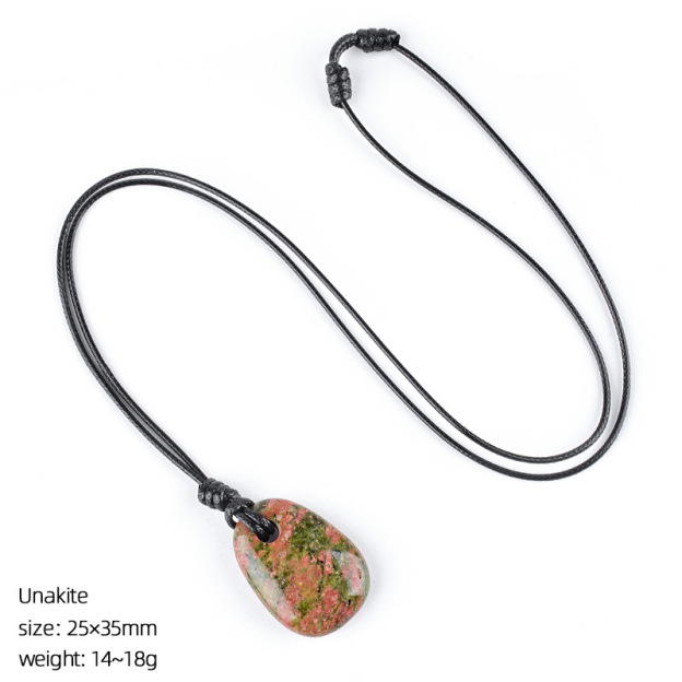 Natural Stone Trapezoid Pendant Necklace Adjustable Rope Large Hole Pendant Hand Carved Stone Necklace Charm