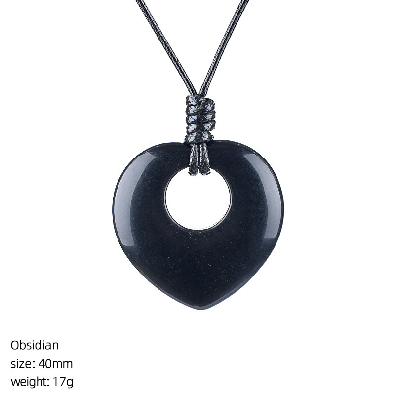 Natural Stone Heart Pendant Necklace Adjustable Rope Hand Carved Heart Charm Minimalist Love Symbol Pendant