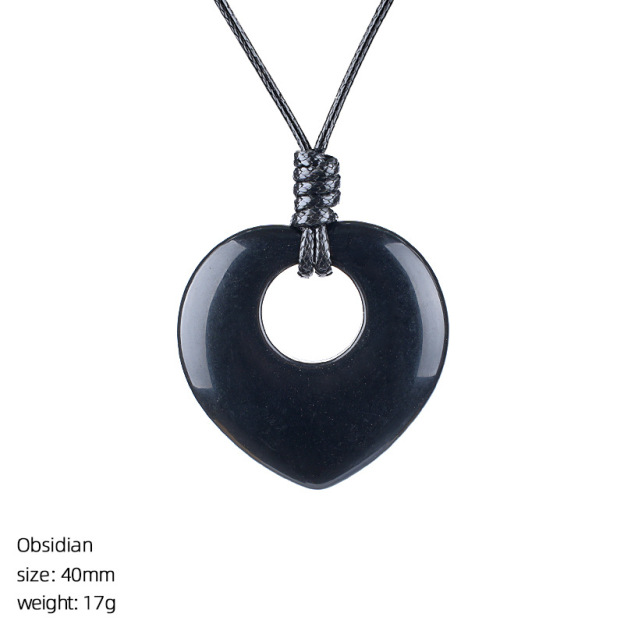 Natural Stone Heart Pendant Necklace Adjustable Rope Hand Carved Heart Charm Minimalist Love Symbol Pendant