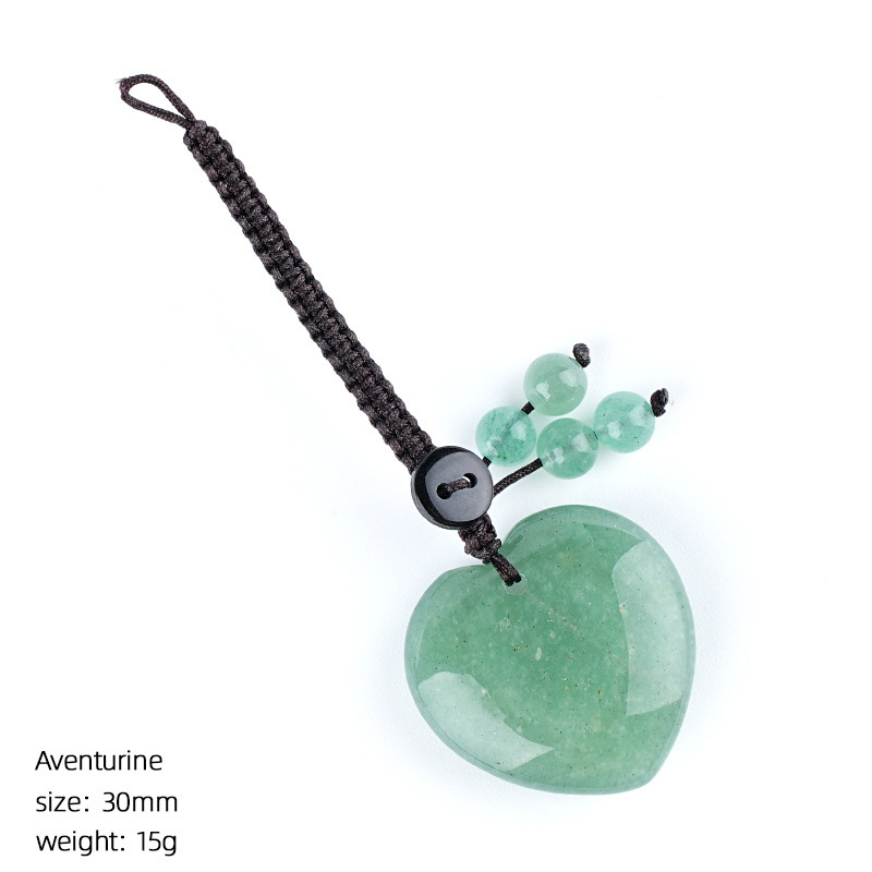 Natural Stone Heart Keychain Pendant, Handwoven Crystal Heart Bag Charm for Keys, DIY Jewelry, Gift Decoration or Wholesale Supply