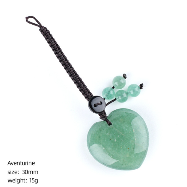 Natural Stone Heart Keychain Pendant, Handwoven Crystal Heart Bag Charm for Keys, DIY Jewelry, Gift Decoration or Wholesale Supply