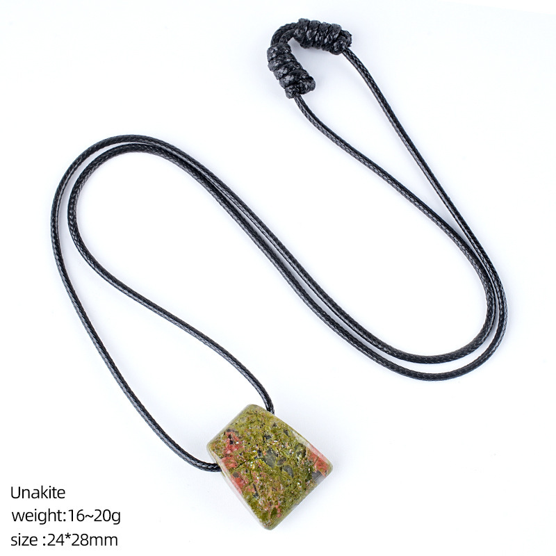 Natural Stone Axe Shape Pendant Necklace Adjustable Rope Hand Carved Vintage Style Large Hole Pendant Necklace