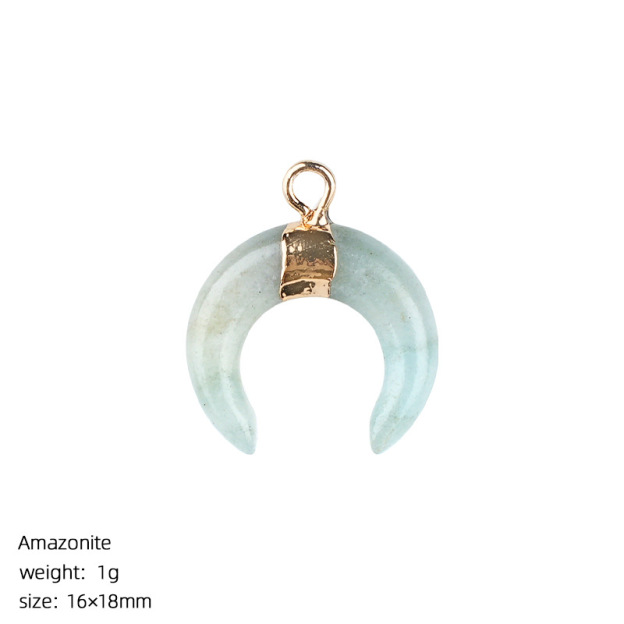 Natural Stone Crescent Moon Pendant Necklace Handcrafted with Adjustable Rope