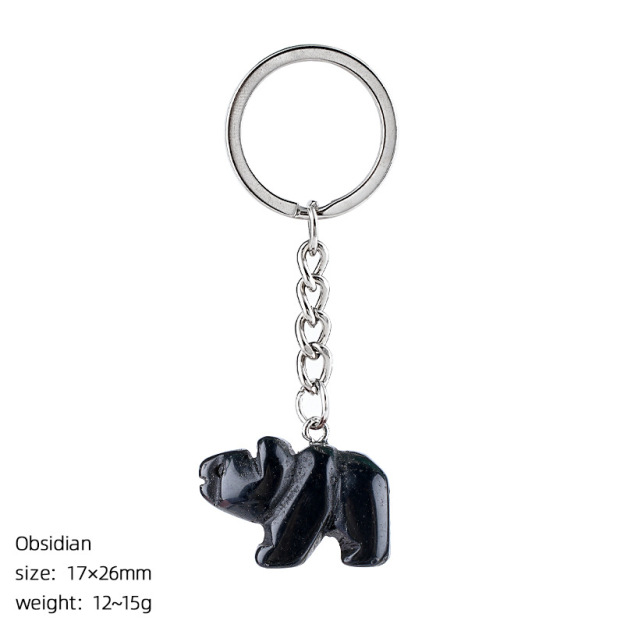 Natural Stone Polar Bear Keychain Animal Shape Hand Carved Bag Pendant Creative Cute Bear Key Ring Gift Accessory