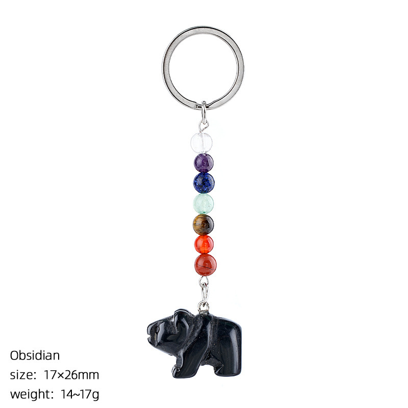 Natural Stone Polar Bear Keychain Color Bead Pendant Animal Bag Charm Carved Bear Keyring Creative Gift Accessory