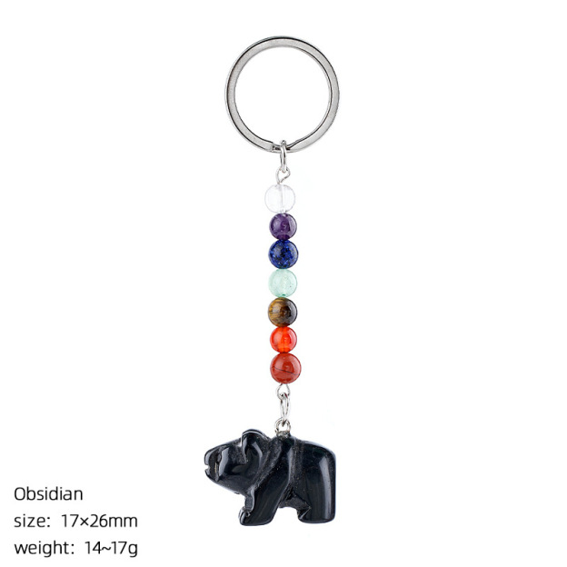 Natural Stone Polar Bear Keychain Color Bead Pendant Animal Bag Charm Carved Bear Keyring Creative Gift Accessory