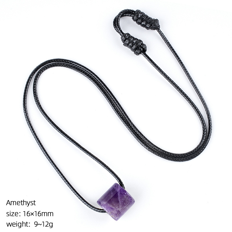 Natural Stone Cylinder Pendant Necklace Adjustable Braided Rope Large Hole Minimalist Vintage Style Everyday Fashion Accessory