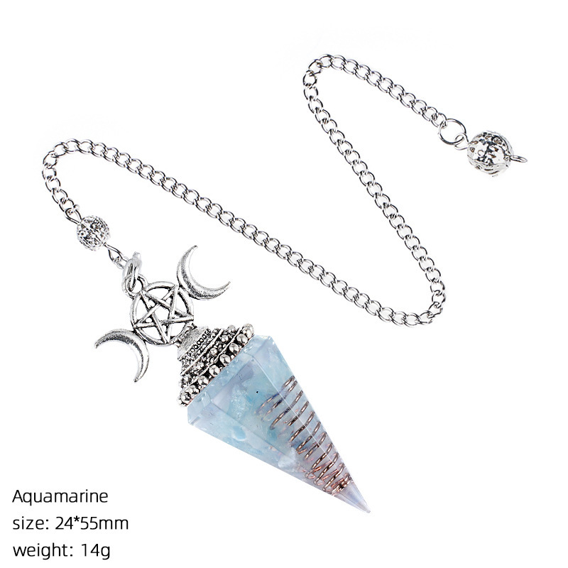 Natural Crystal Pendulum Pendant Vintage Triple Moon Divination Dowsing Pendulum Necklace Resin Chakra Meditation Jewelry