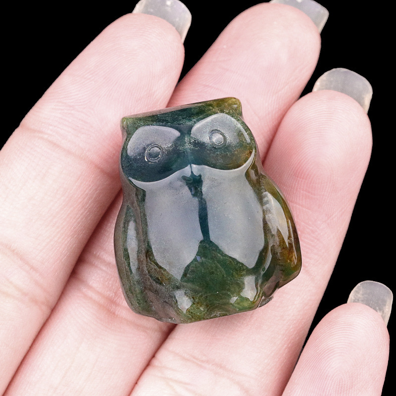 Natural Stone Owl Mini Figurine Hand Carved Animal Desk Decor Small Owl Statue Home Display Collectible Ornament Gift