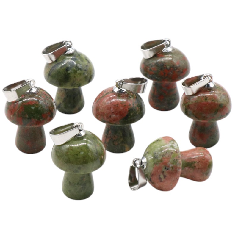 Natural Crystal Mushroom Pendant, Small Stone Mushroom Charm for DIY Necklace, Keychain, Jewelry Making and Cute Everyday Accessories