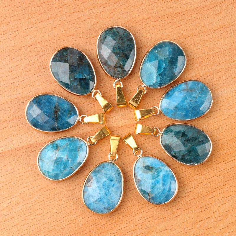 Natural Crystal Faceted Oval Pendant Copper Wrapped Charm