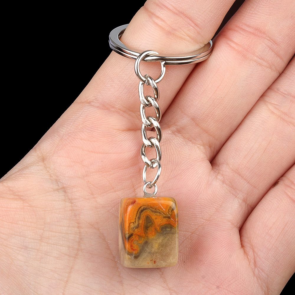 Natural Crystal Rectangle Keychain, Irregular Stone Block Key Ring Charm for DIY Accessories, Bag Decoration and Everyday Carry Gift