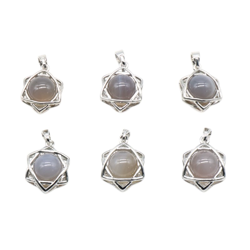 Natural Crystal Hexagram Pendant, Star Cage Gemstone Charm with Round Stone Bead for DIY Bracelet, Necklace Making and Handmade Jewelry Accessories