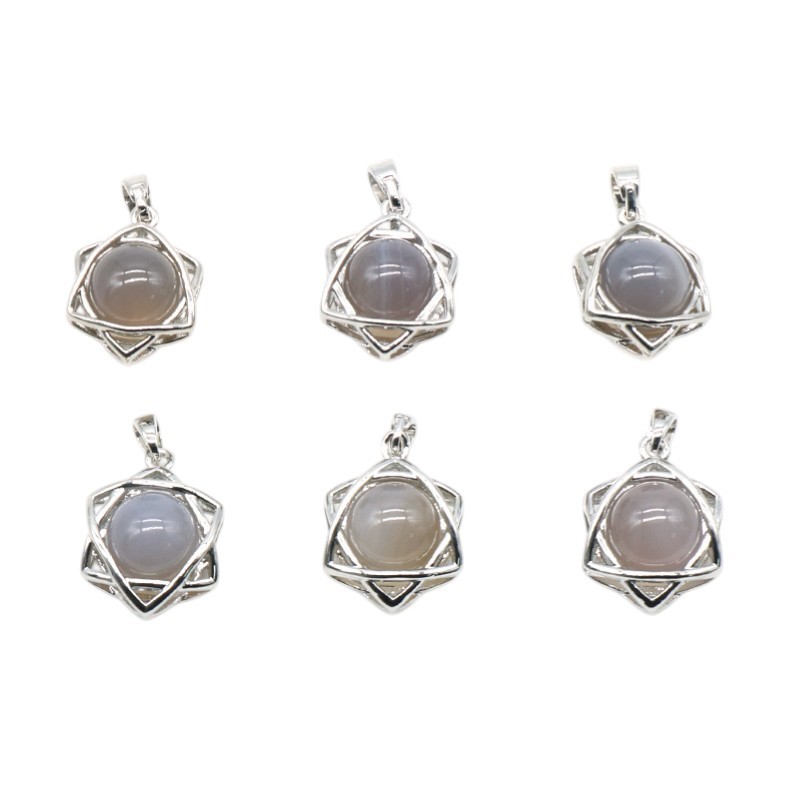 Natural Crystal Hexagram Pendant, Star Cage Gemstone Charm with Round Stone Bead for DIY Bracelet, Necklace Making and Handmade Jewelry Accessories