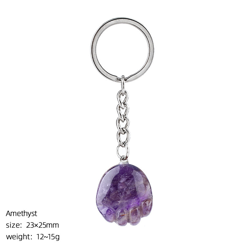 Natural Crystal Paw Keychain, Cute Stone Cat Paw Charm for Bag Decoration, Key Ring Accessory, DIY Pendant and Everyday Gift