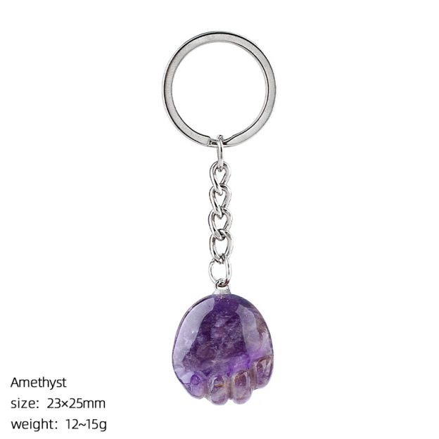 Natural Crystal Paw Keychain, Cute Stone Cat Paw Charm for Bag Decoration, Key Ring Accessory, DIY Pendant and Everyday Gift