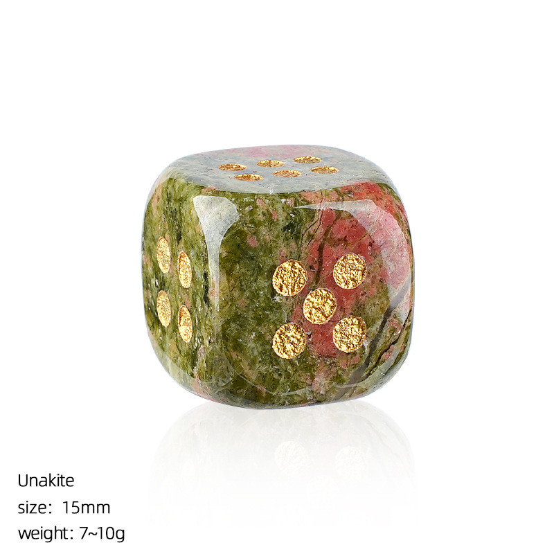 Natural Gemstone Dice Rounded Edge 15mm Crystal Dice for Board Games and Collection