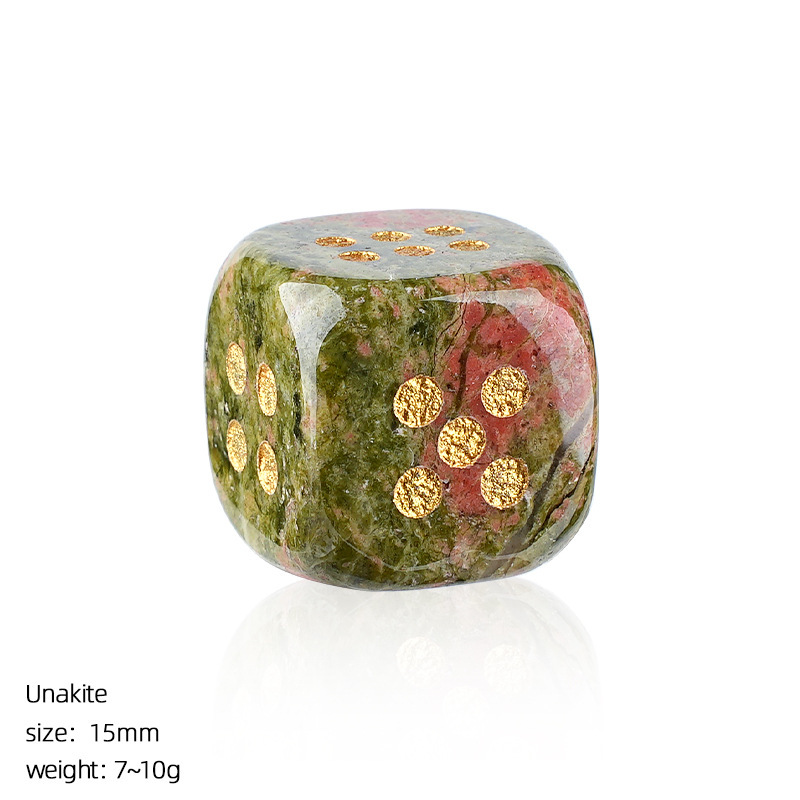 Natural Gemstone Dice Rounded Edge 15mm Crystal Dice for Board Games and Collection