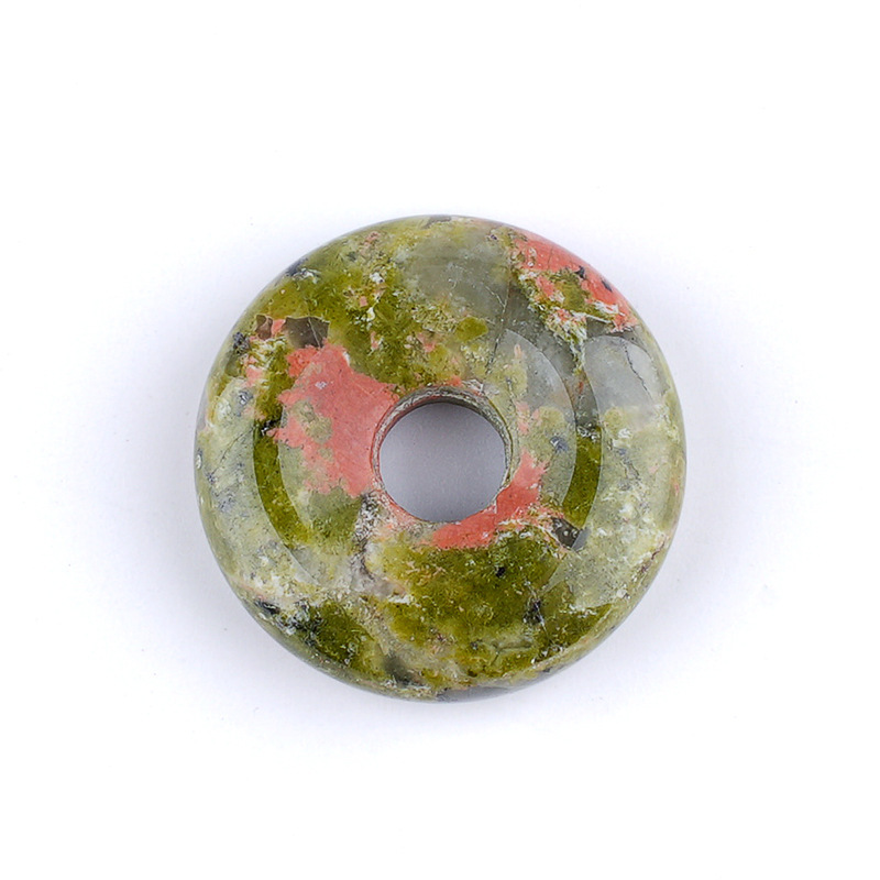 Natural Gemstone Donut Pendant Large Hole Round Peace Buckle Crystal Necklace DIY Charm26022107
