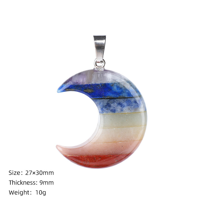 Seven Chakra Style Layered Gemstone Pendant Color Block Crystal Necklace Heart Moon Star Charm26022105