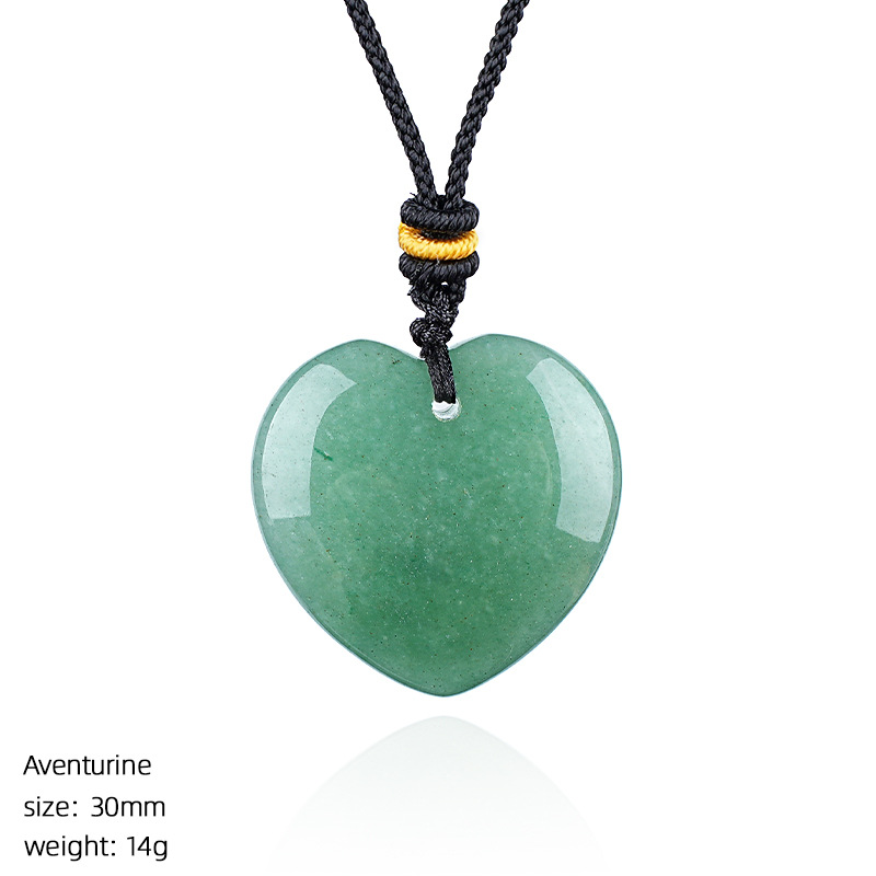 Natural Stone Heart Necklace Pendant, 30mm Crystal Heart Charm with Cord, DIY Jewelry Making or Gift Accessory