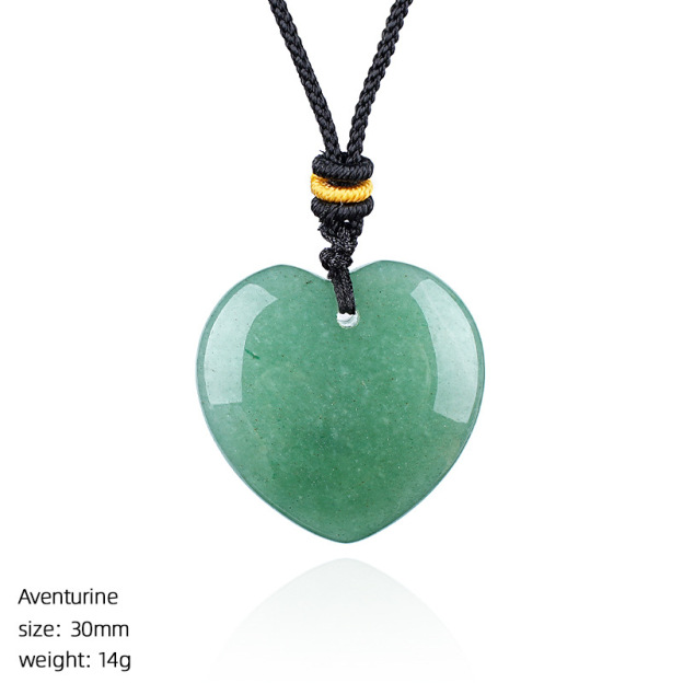 Natural Stone Heart Necklace Pendant, 30mm Crystal Heart Charm with Cord, DIY Jewelry Making or Gift Accessory