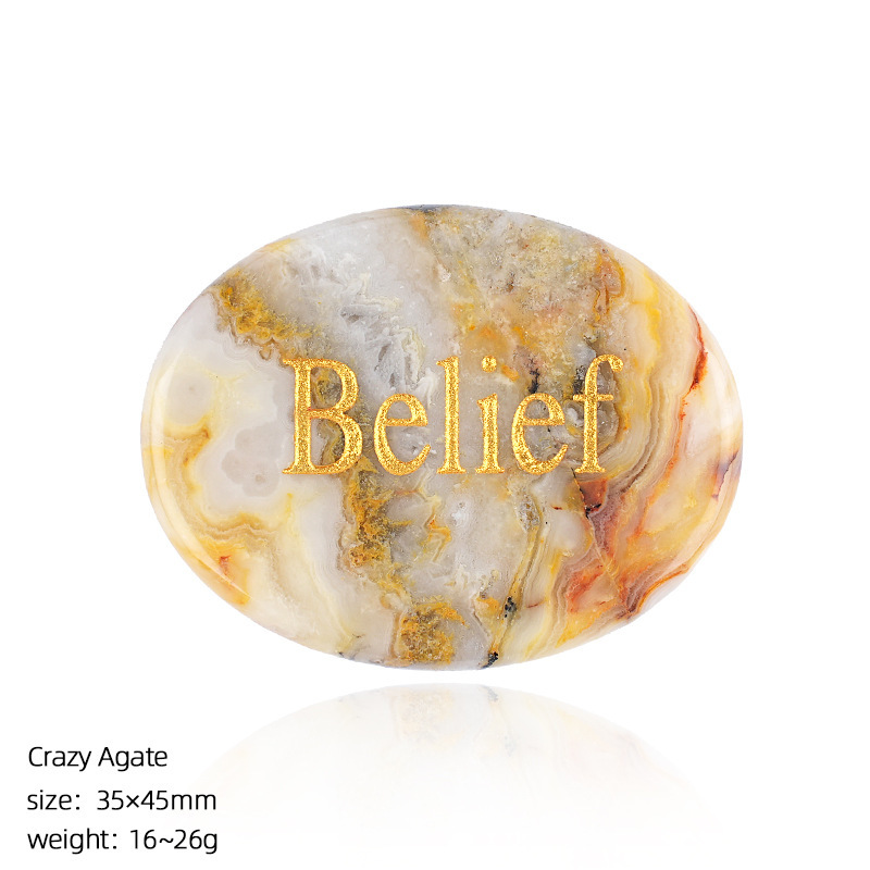 Natural Crystal Engraved Palm Stone, Oval Affirmation Worry Stone Massage Stone for Relaxation, Motivation, Gift, Desk Decor and Wholesale