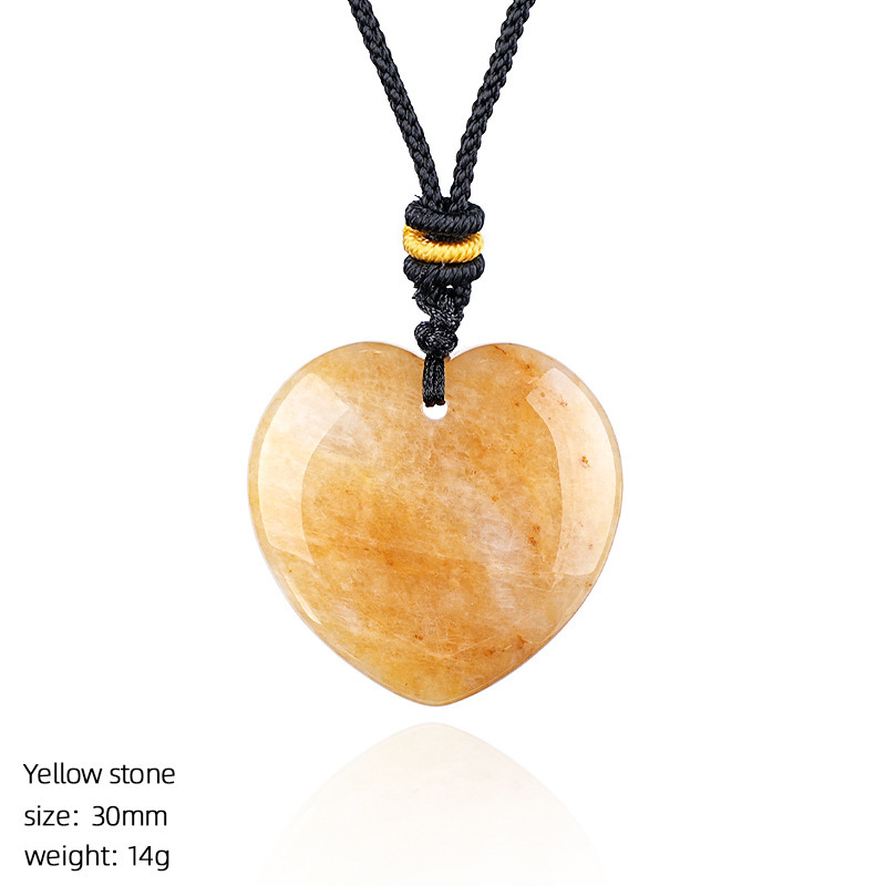 Natural Stone Heart Necklace Pendant, 30mm Crystal Heart Charm with Cord, DIY Jewelry Making or Gift Accessory