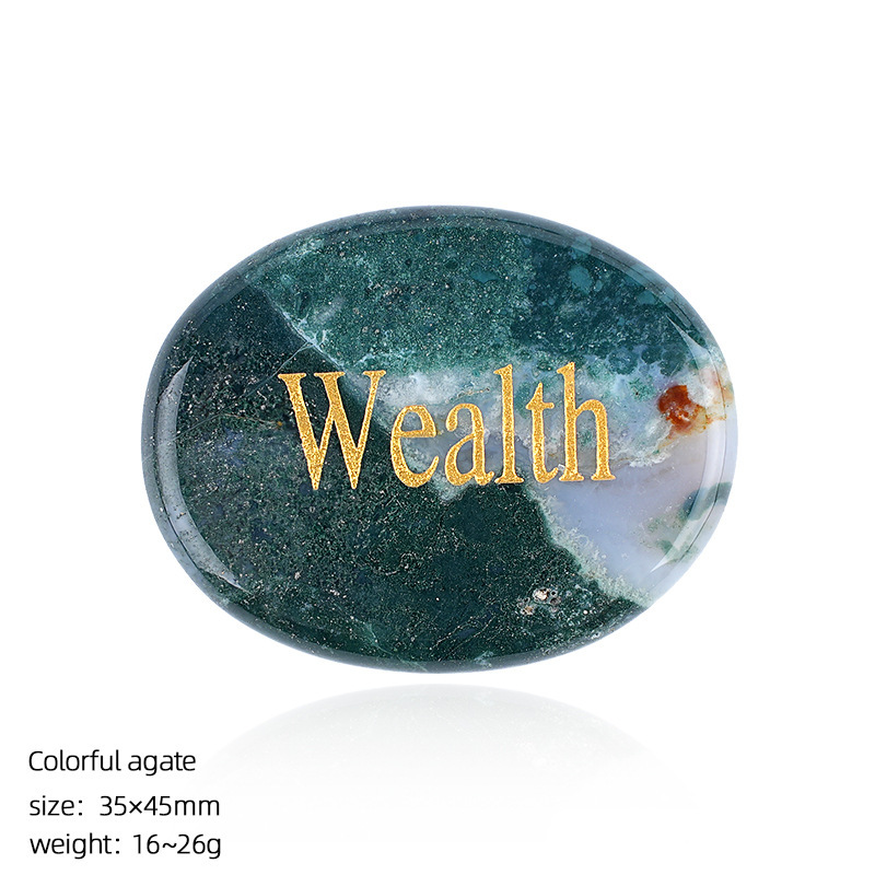 Natural Crystal Engraved Palm Stone, Oval Affirmation Worry Stone Massage Stone for Relaxation, Motivation, Gift, Desk Decor and Wholesale