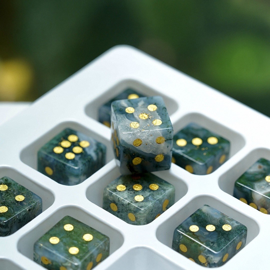 Semi-Precious Crystal Dice, Engraved Gemstone Dice Available as Single Pieces or Display Sets