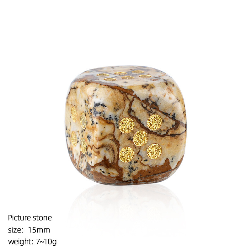 Natural Gemstone Dice Rounded Edge 15mm Crystal Dice for Board Games and Collection