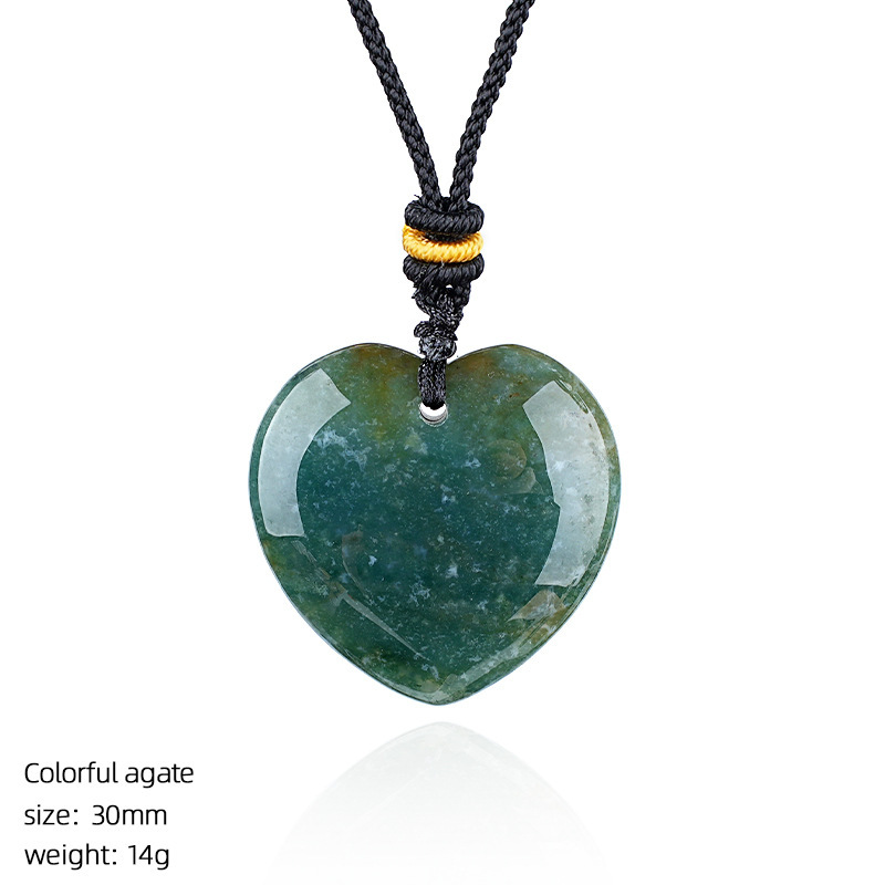 Natural Stone Heart Necklace Pendant, 30mm Crystal Heart Charm with Cord, DIY Jewelry Making or Gift Accessory