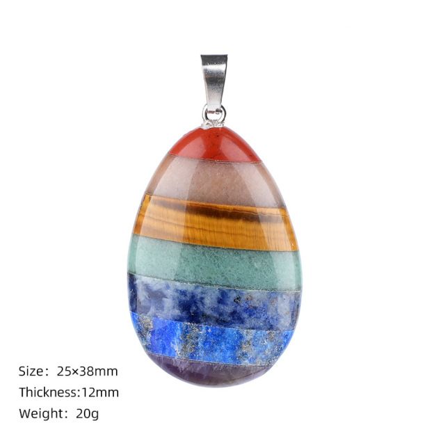 Seven Chakra Style Layered Gemstone Pendant Color Block Crystal Necklace Heart Moon Star Charm26022105