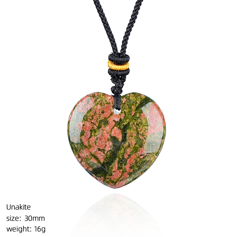 Natural Stone Heart Necklace Pendant, 30mm Crystal Heart Charm with Cord, DIY Jewelry Making or Gift Accessory