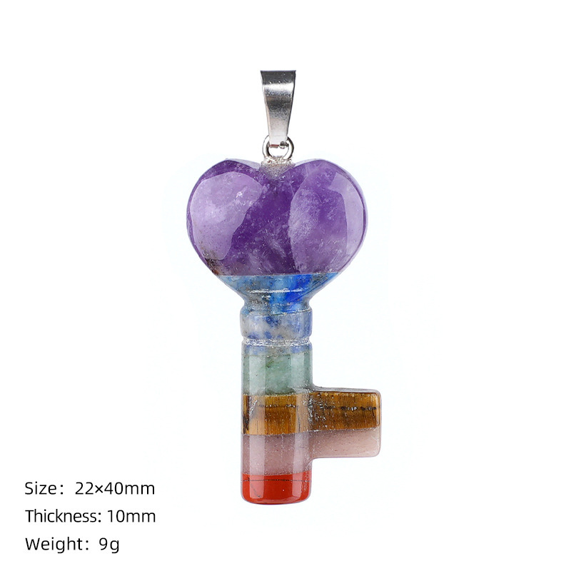 Seven Chakra Style Layered Gemstone Pendant Color Block Crystal Necklace Heart Moon Star Charm26022105