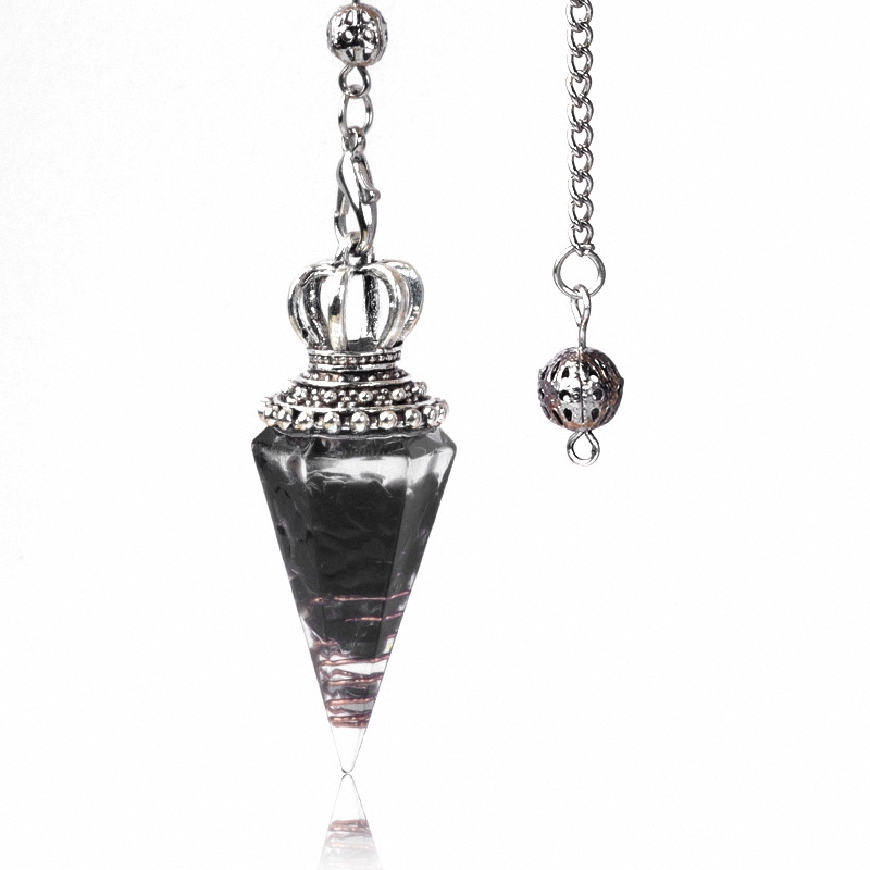 Natural Crystal Pendulum Necklace, Resin Hexagon Cone Dowsing Pendulum with Gemstone Chips, Spiritual Divination Gift, Handmade Jewelry