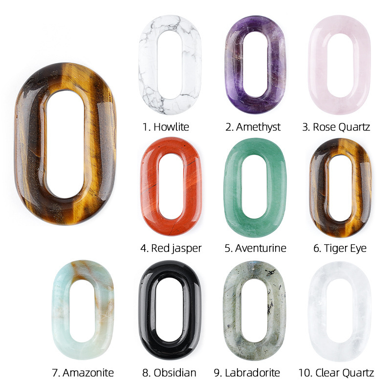 Natural Stone Oval O-Ring Pendant 25×40mm Large Hole Crystal & Jadeite Carved Loop Connector for DIY Necklace Jewelry Making