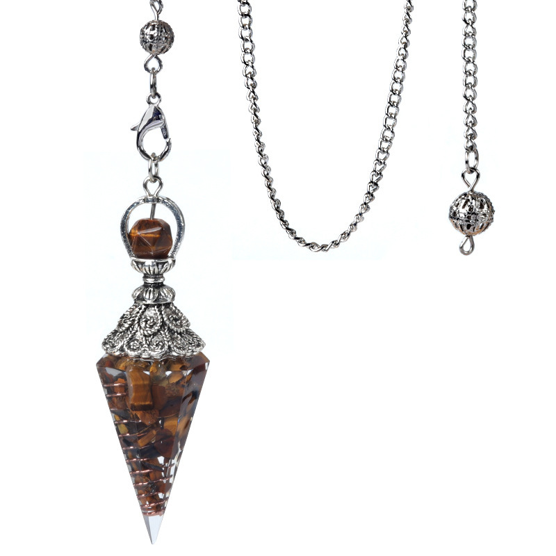 Resin Crystal Chip Pendulum Necklace Silver Chain Hexagonal Cone Stone Dowsing Pendant Jewelry Accessory 20260210