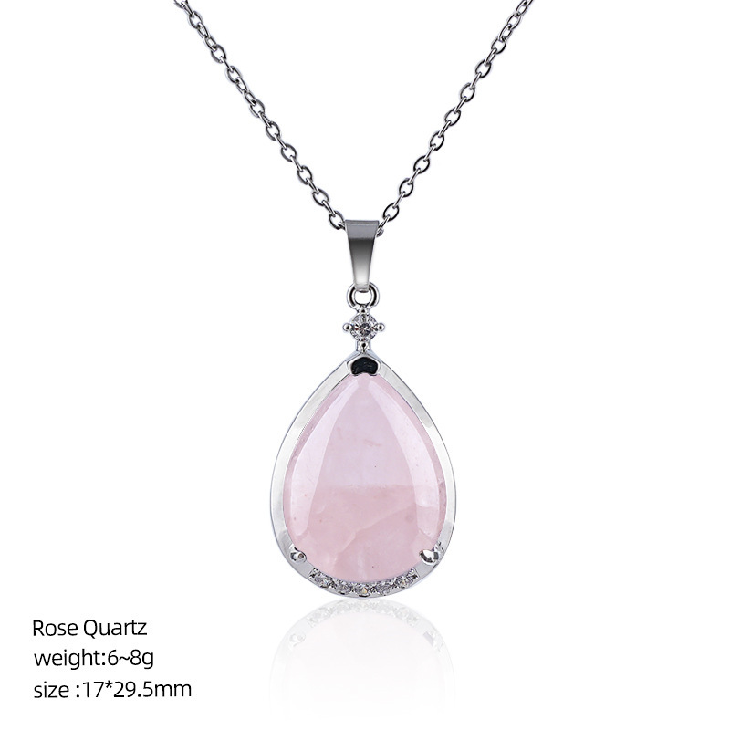 Natural Crystal Teardrop Pendant Necklace, Water Drop Gemstone Inlay Chain Necklace for Daily Wear or Gift