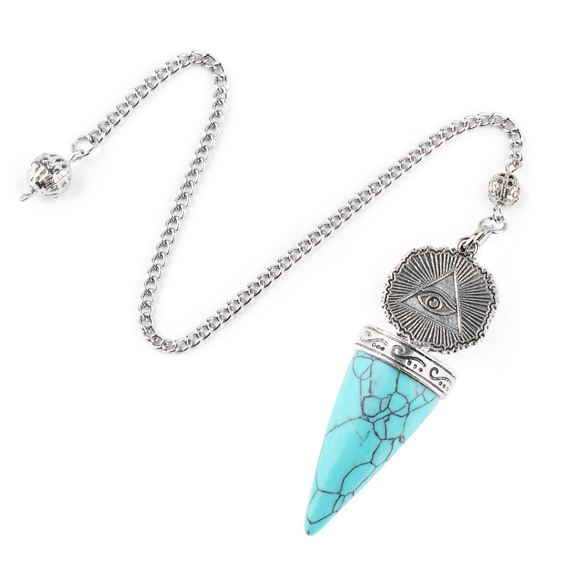 Natural Gemstone Pendulum Pendant Pointed Dowsing Tool Meditation Chain Adjustable Divination Crystal Charm26022101