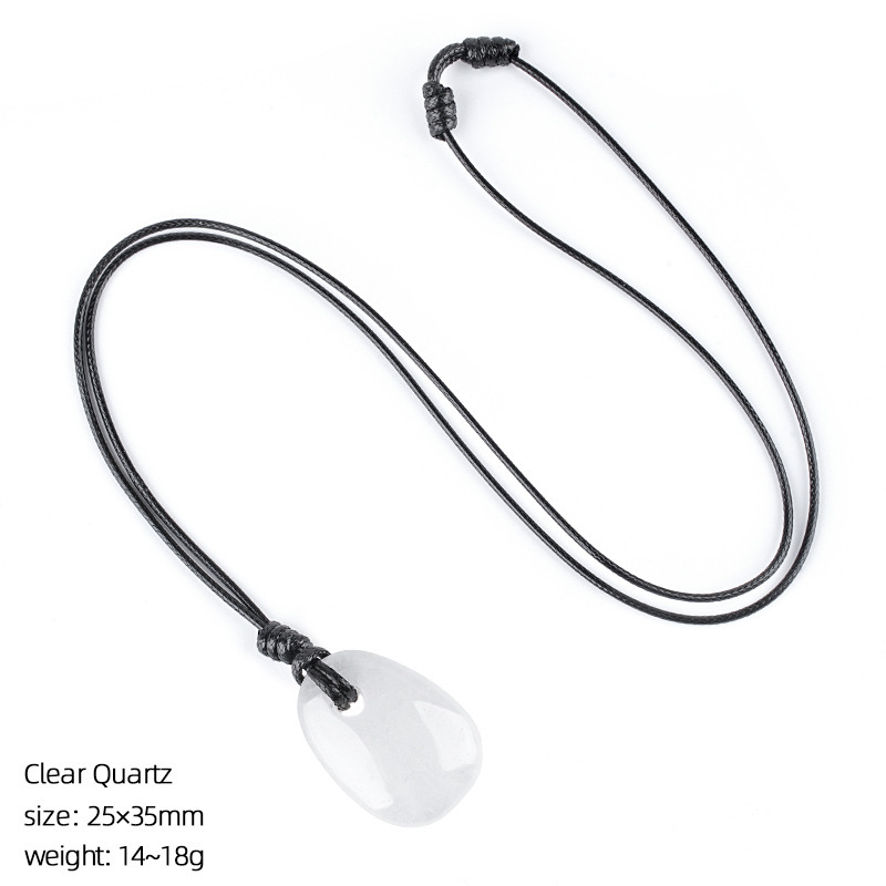 Natural Stone Trapezoid Pendant Necklace Adjustable Rope Large Hole Pendant Hand Carved Stone Necklace Charm