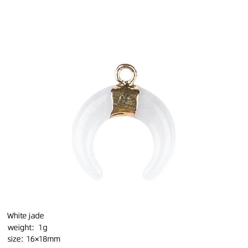 Natural Stone Crescent Moon Pendant Necklace Handcrafted with Adjustable Rope