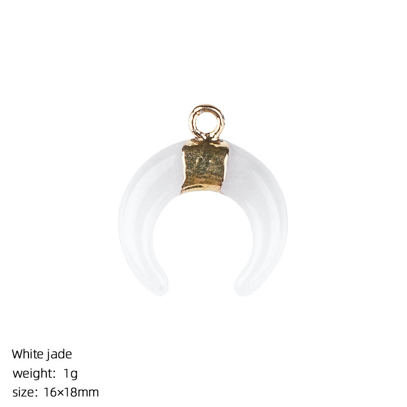 Natural Stone Crescent Moon Pendant Necklace Handcrafted with Adjustable Rope