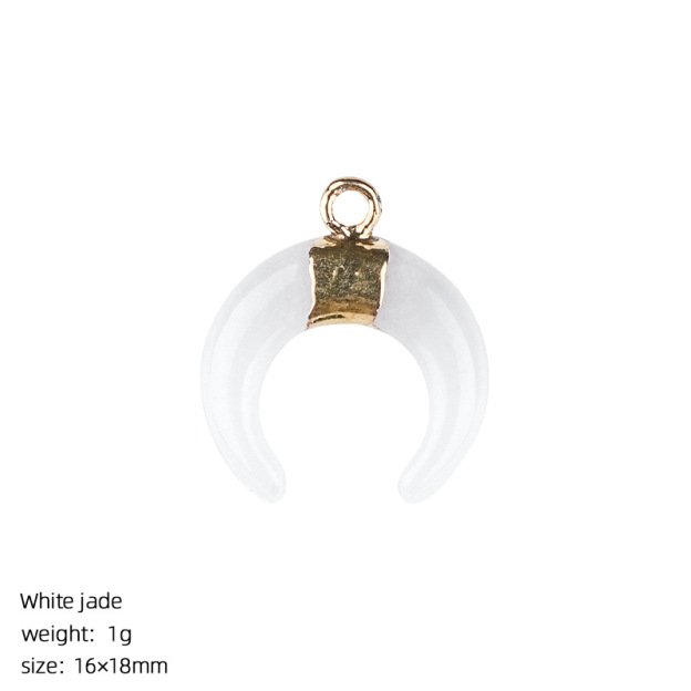 Natural Stone Crescent Moon Pendant Necklace Handcrafted with Adjustable Rope