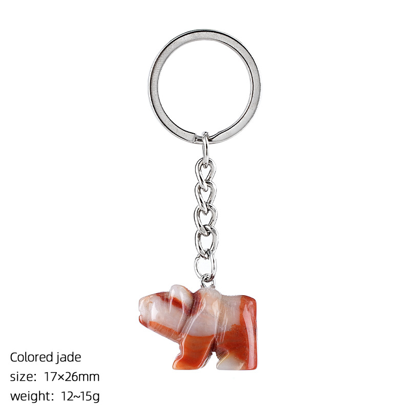 Natural Stone Polar Bear Keychain Animal Shape Hand Carved Bag Pendant Creative Cute Bear Key Ring Gift Accessory