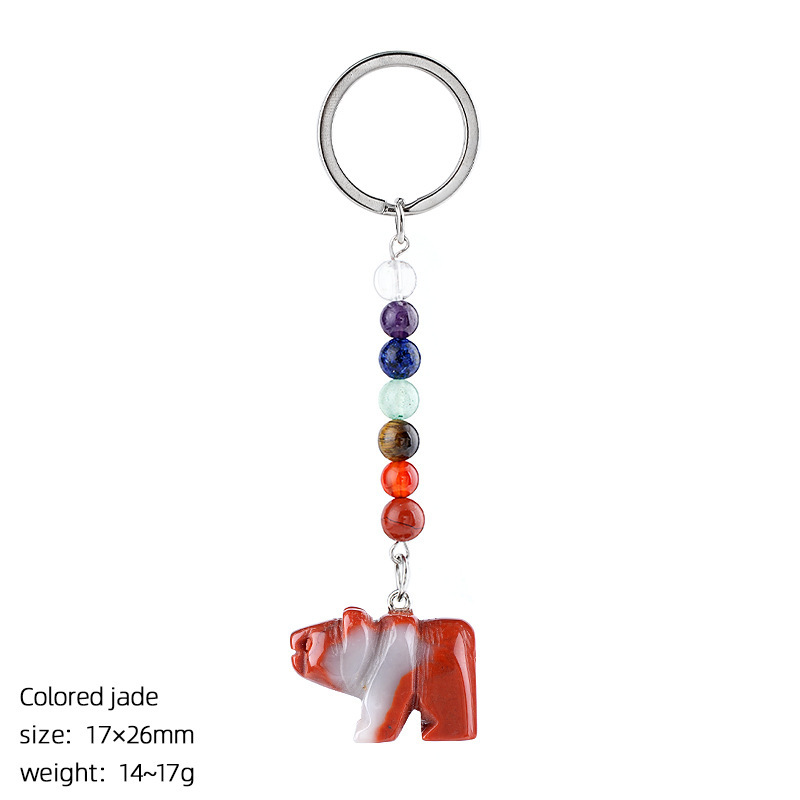 Natural Stone Polar Bear Keychain Color Bead Pendant Animal Bag Charm Carved Bear Keyring Creative Gift Accessory