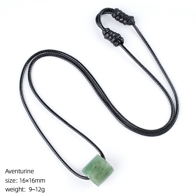 Natural Stone Cylinder Pendant Necklace Adjustable Braided Rope Large Hole Minimalist Vintage Style Everyday Fashion Accessory